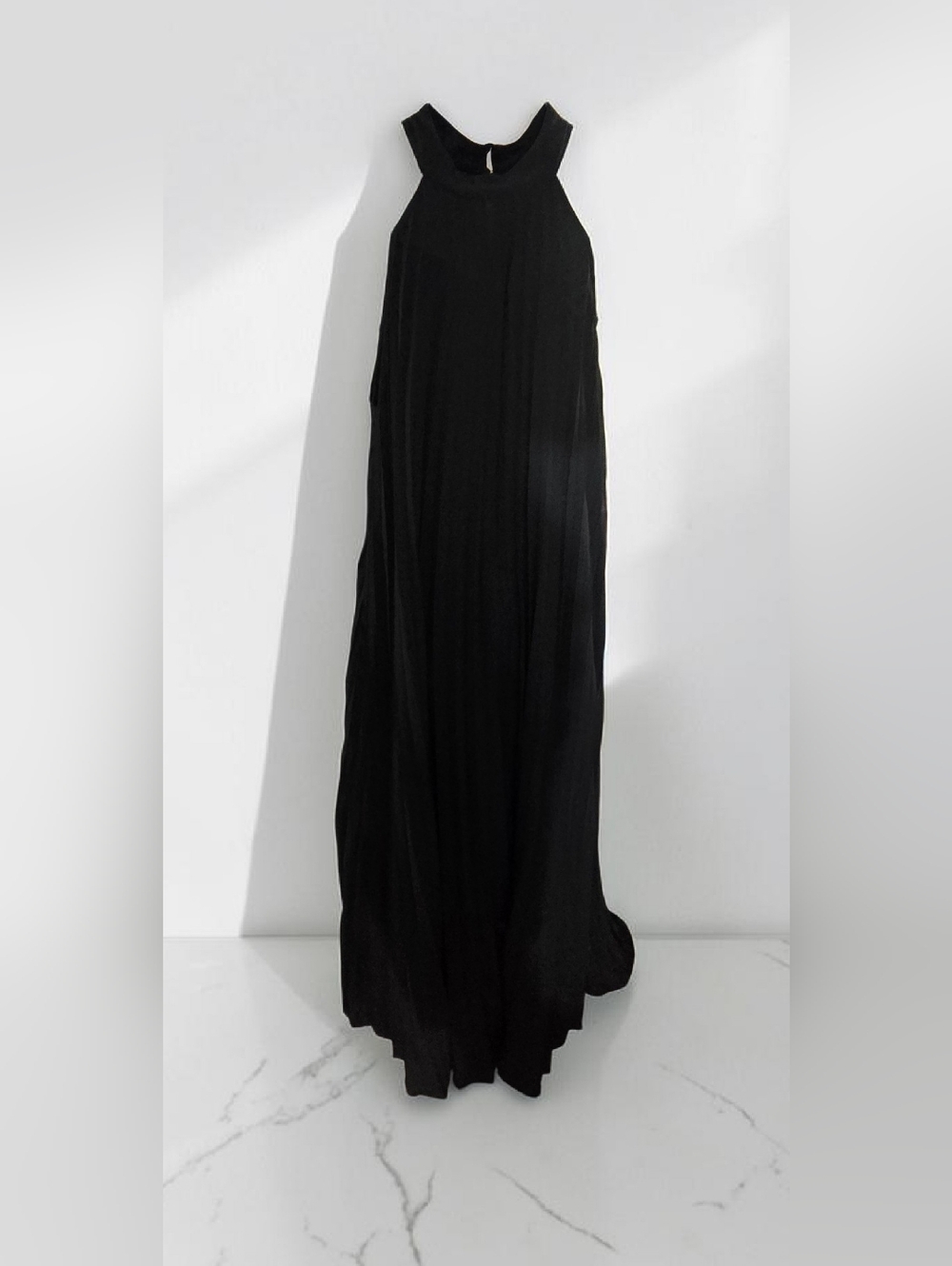 Halter Neck Pleated Black Maxi Dress - Size 3X CAN FIT 2X - Picture 3 of 4